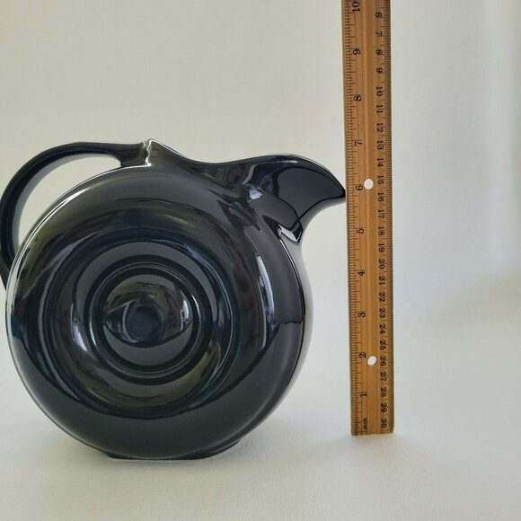 Vintage Black Art Deco Ceramic Water Pitcher, Embossed Circle Design, Retro MCM - Picture 9 of 10